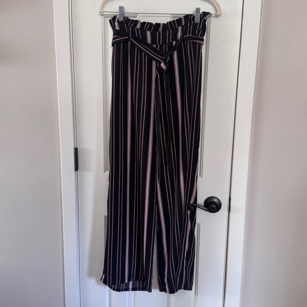 Xhilaration Womens Black Brown Pink Striped Elastic Waist Pants Size S Small